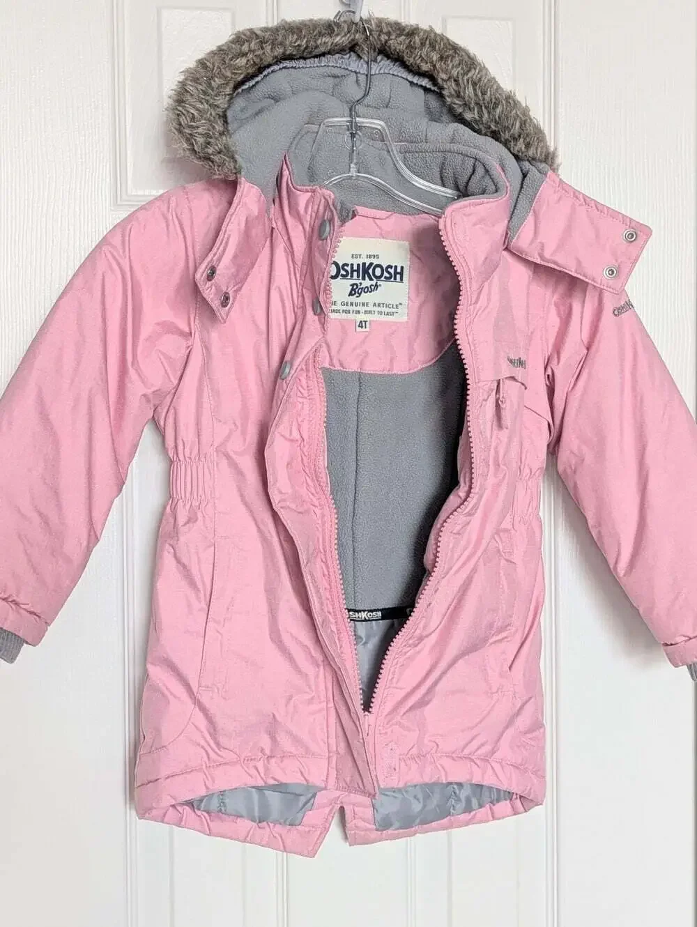 OshKosh B'gosh Girls' (4T) Pink Puffer Jacket/Coat w/ Faux Fur Removable Hood